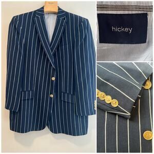 Hickey Navy Blue & White Suit Jacket 3 Buttons Size 42R JL